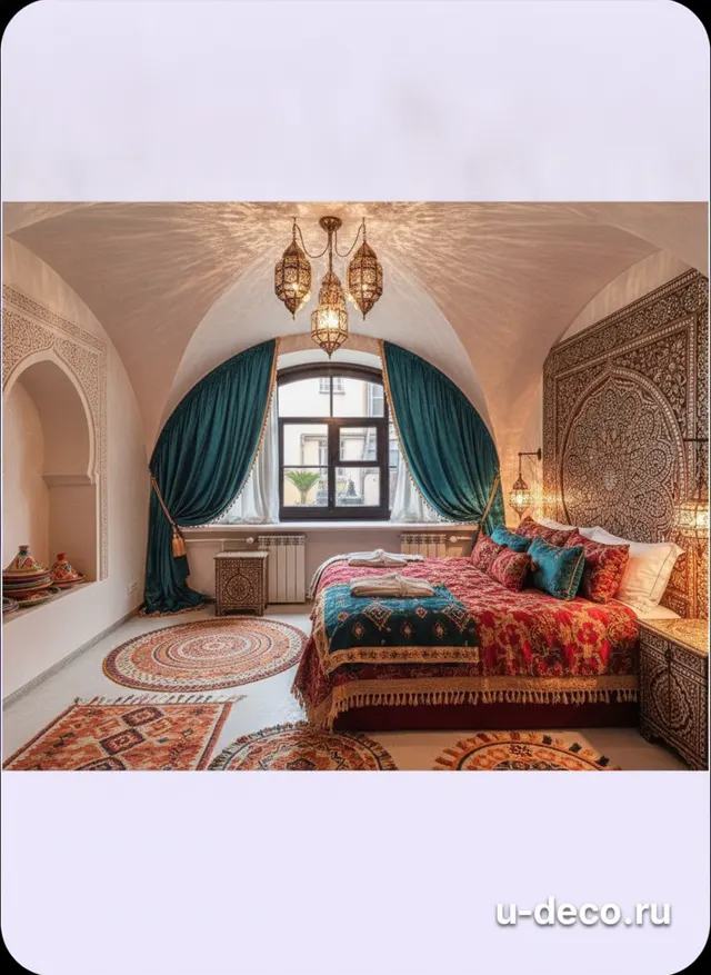AI-дизайн спальни в стиле Бохо, пример 1. Дизайн спальни — Бохо, пример 1, создан в приложении U-Deco