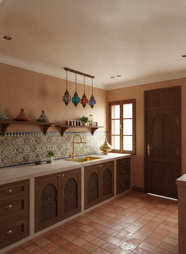 AI-дизайн кухни в стиле Бохо, пример 3. Дизайн кухни — Бохо, пример 3, создан в приложении U-Deco